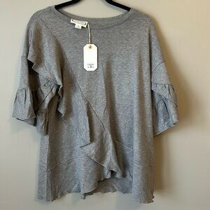 NWT- Loveriche grey ruffled top - size M